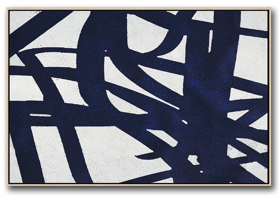 Horizontal Navy Painting Abstract Minimalist Art On Canvas - Contemporary Canvas Large